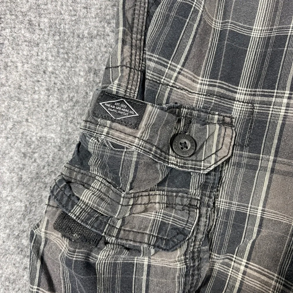 Lee Cargo Plaid Shorts Mens 36 Grey Black Cotton Relaxed Fit Utility